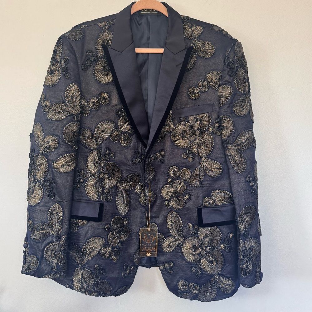 NWT Valiant Paris Coat Jacket Event Blazer Navy Bold Textured Unique Design 3XL